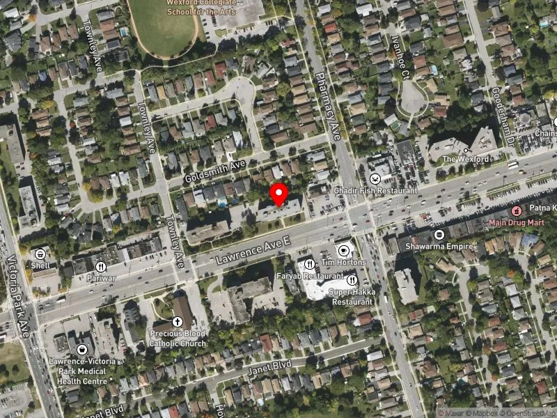 RentSafeTO apartment evaluation satellite view of 1790 LAWRENCE AVE E in Scarborough Centre, Toronto