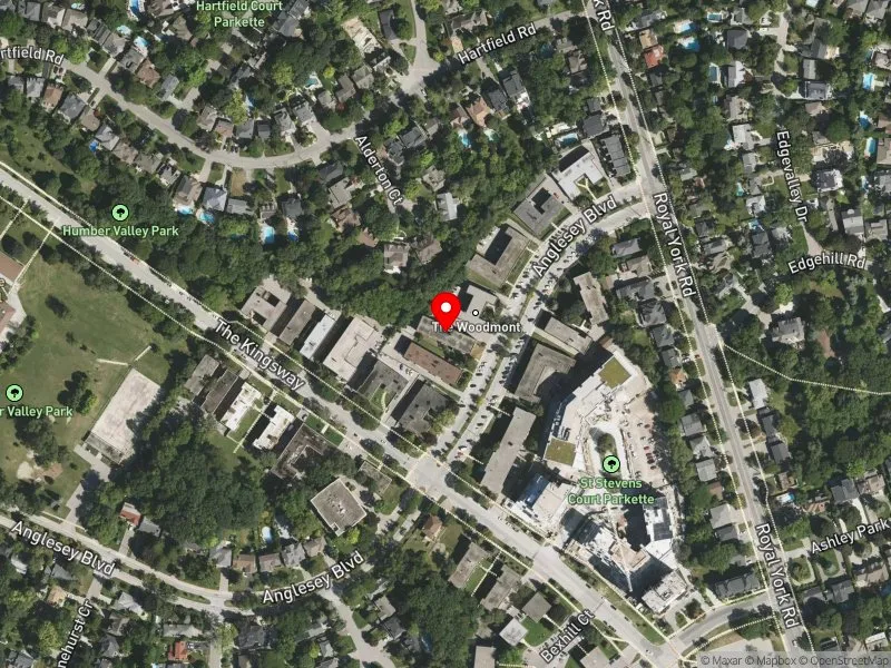 RentSafeTO apartment evaluation satellite view of 18 ANGLESEY BLVD in Etobicoke Centre, Toronto