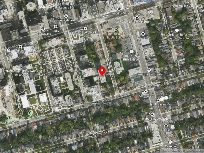 RentSafeTO apartment evaluation satellite view of 18 BROWNLOW AVE in Toronto-St. Paul's, Toronto