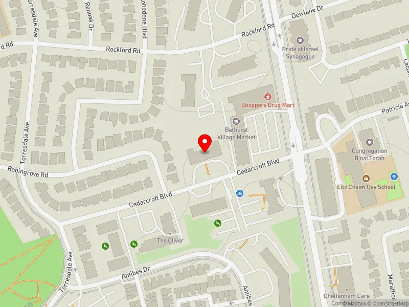 RentSafeTO apartment evaluation map view of 18 CEDARCROFT BLVD in York Centre, Toronto