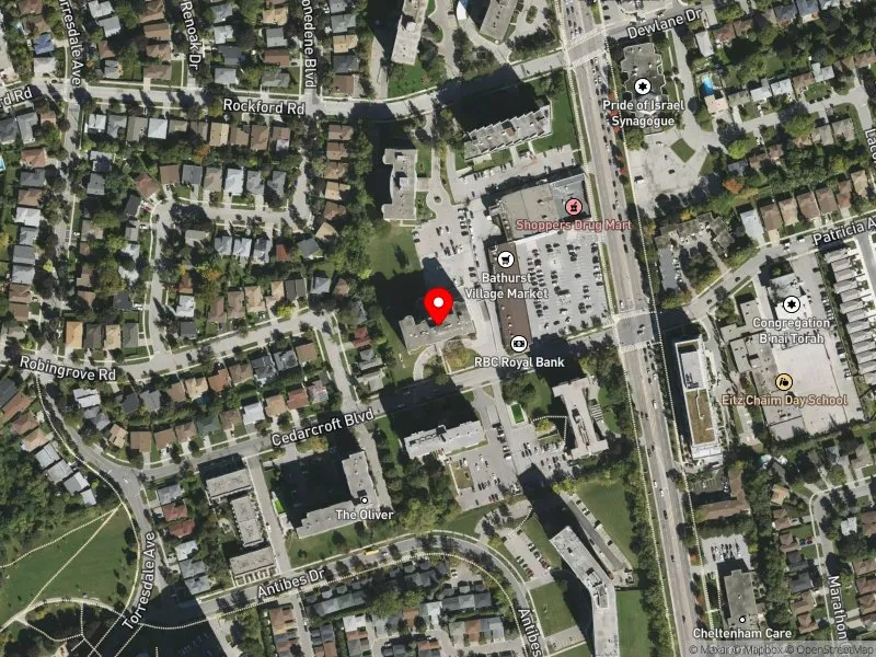 RentSafeTO apartment evaluation satellite view of 18 CEDARCROFT BLVD in York Centre, Toronto