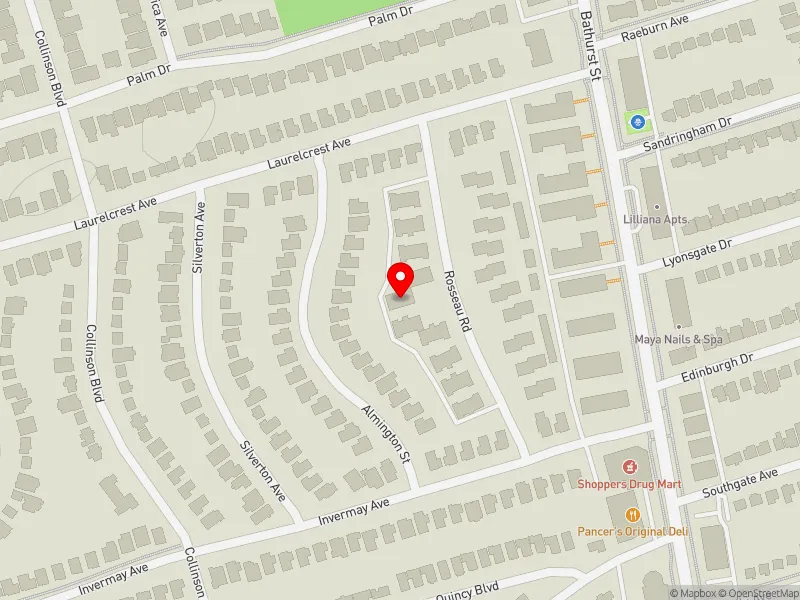 RentSafeTO apartment evaluation map view of 18 ROSSEAU RD in York Centre, Toronto