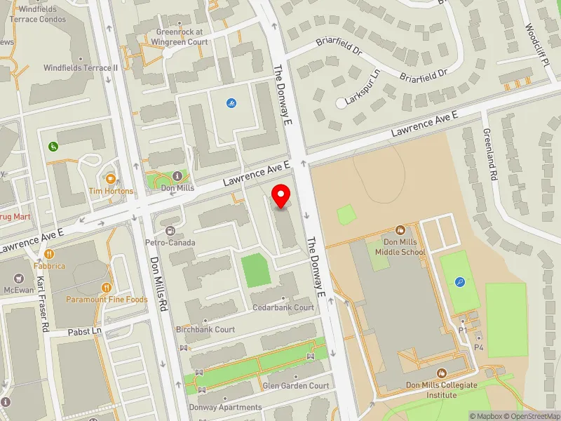 RentSafeTO apartment evaluation map view of 18 THE DONWAY E in Don Valley East, Toronto