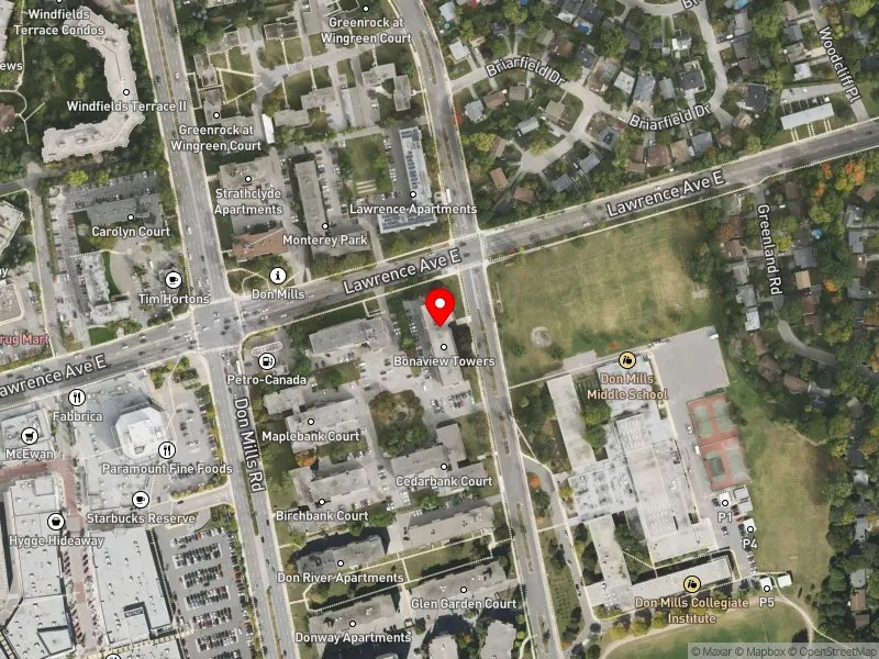 RentSafeTO apartment evaluation satellite view of 18 THE DONWAY E in Don Valley East, Toronto