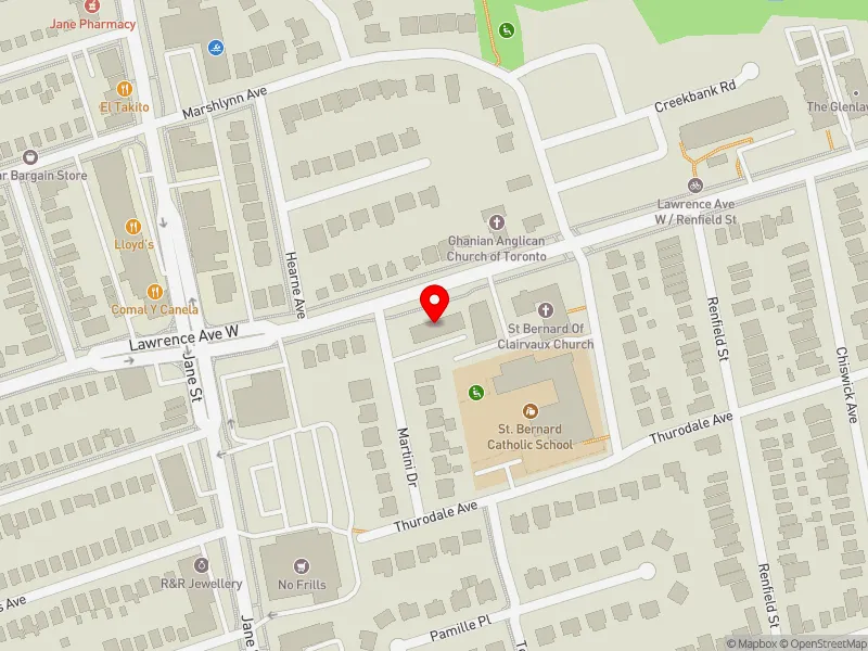 RentSafeTO apartment evaluation map view of 1809 LAWRENCE AVE W in York South-Weston, Toronto
