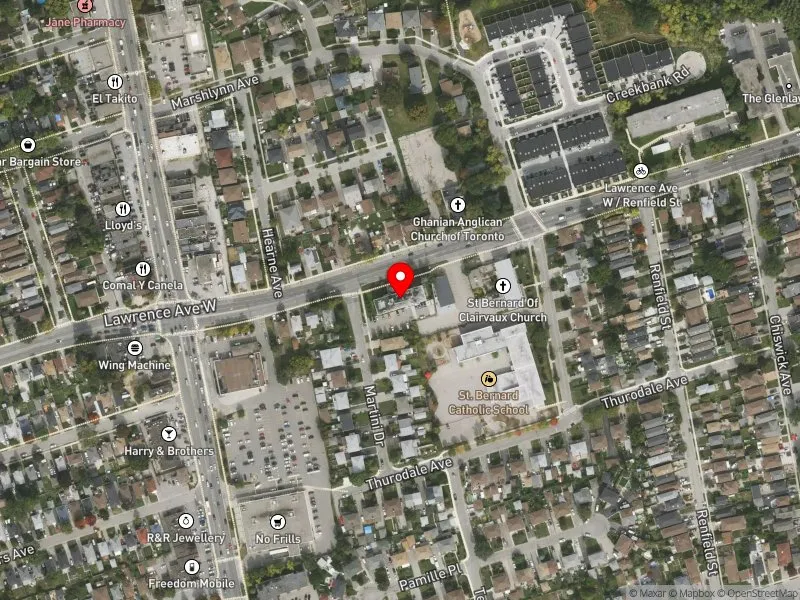 RentSafeTO apartment evaluation satellite view of 1809 LAWRENCE AVE W in York South-Weston, Toronto