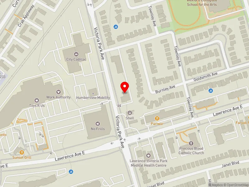 RentSafeTO apartment evaluation map view of 1817 VICTORIA PARK AVE in Scarborough Centre, Toronto