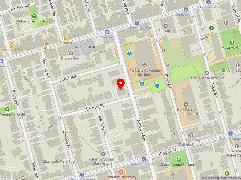 RentSafeTO apartment evaluation map view of 182 JAMESON AVE in Parkdale-High Park, Toronto
