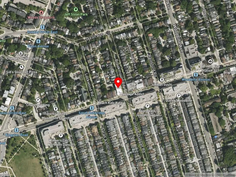 RentSafeTO apartment evaluation satellite view of 1836 QUEEN ST E in Beaches-East York, Toronto