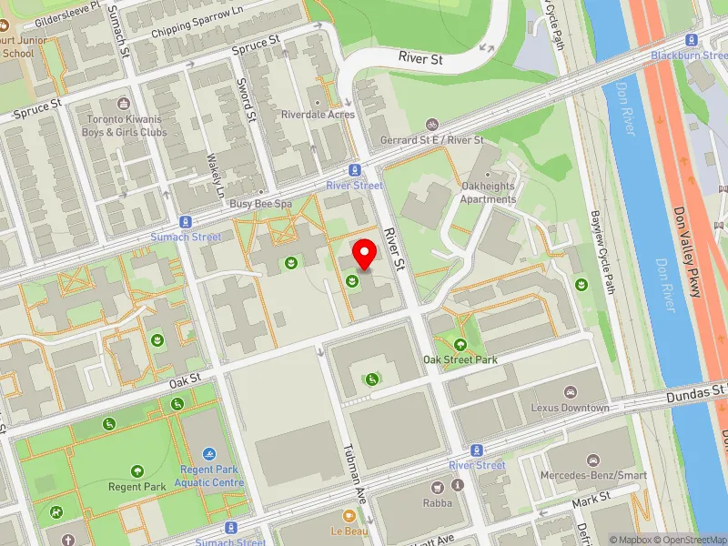 RentSafeTO apartment evaluation map view of 184 RIVER ST in Toronto Centre, Toronto