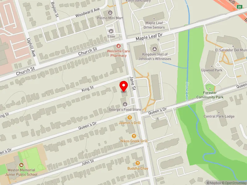 RentSafeTO apartment evaluation map view of 1848 JANE ST in York South-Weston, Toronto