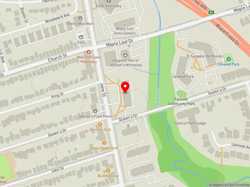 RentSafeTO apartment evaluation map view of 1855 JANE ST in York South-Weston, Toronto