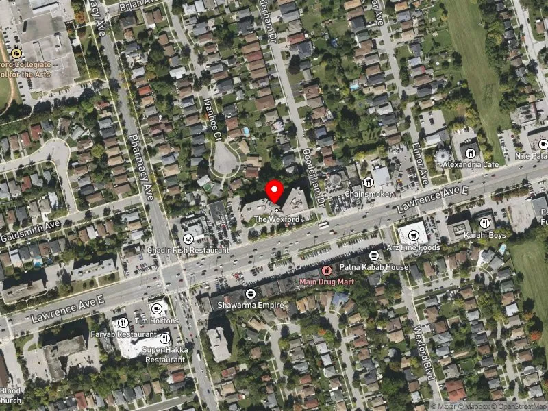 RentSafeTO apartment evaluation satellite view of 1860 LAWRENCE AVE E in Scarborough Centre, Toronto