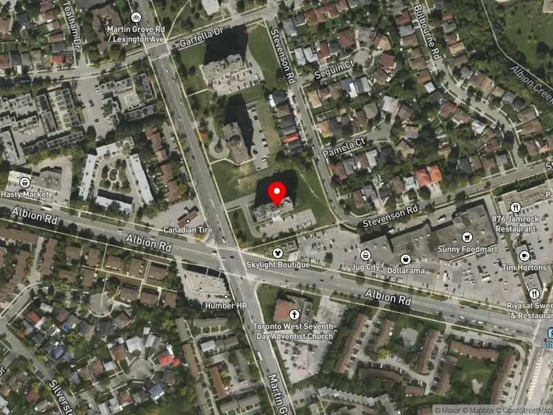 RentSafeTO apartment evaluation satellite view of 1865 MARTIN GROVE RD in Etobicoke North, Toronto