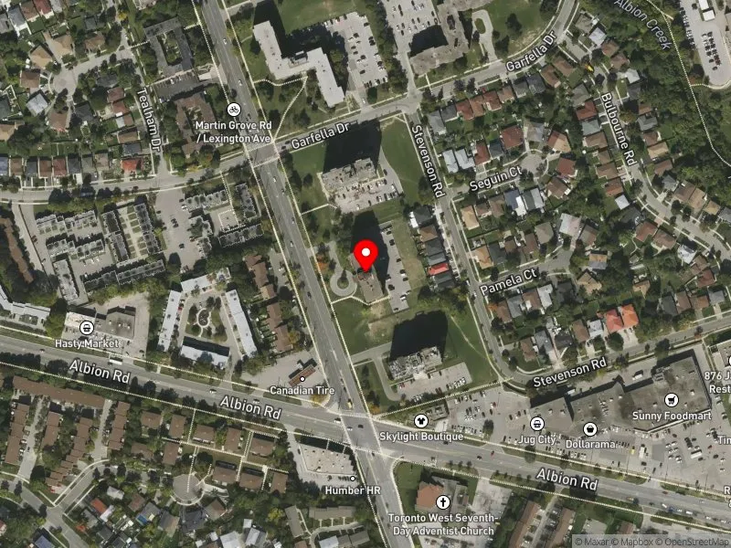 RentSafeTO apartment evaluation satellite view of 1875 MARTIN GROVE RD in Etobicoke North, Toronto