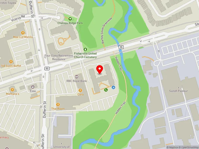 RentSafeTO apartment evaluation map view of 1875 STEELES AVE W in York Centre, Toronto