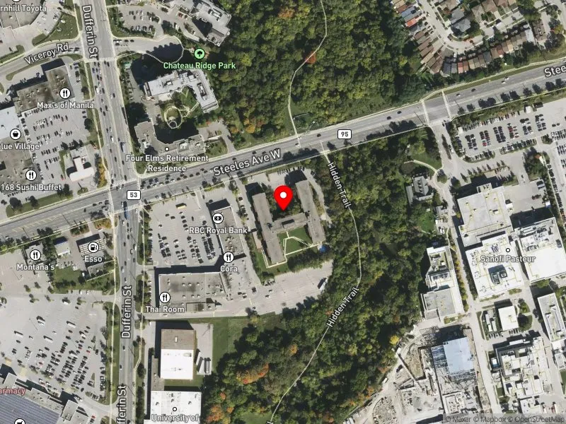 RentSafeTO apartment evaluation satellite view of 1875 STEELES AVE W in York Centre, Toronto