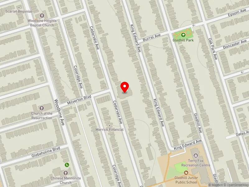 RentSafeTO apartment evaluation map view of 189 CEDARVALE AVE in Beaches-East York, Toronto