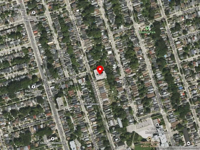 RentSafeTO apartment evaluation satellite view of 189 CEDARVALE AVE in Beaches-East York, Toronto