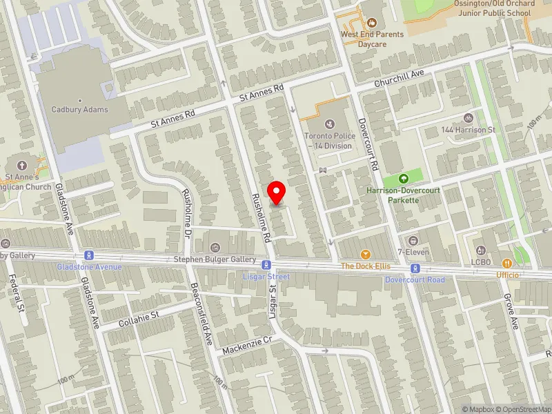 RentSafeTO apartment evaluation map view of 19-21 RUSHOLME RD in Davenport, Toronto