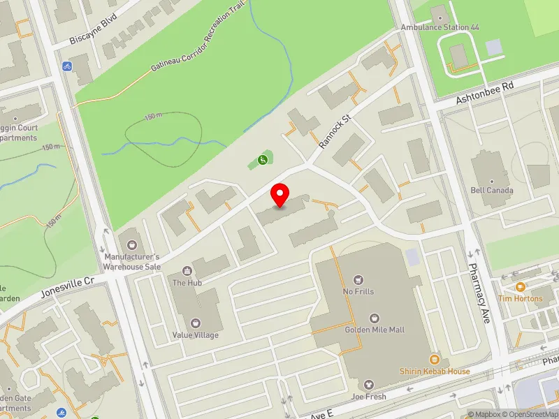 RentSafeTO apartment evaluation map view of 19 CRAIGTON DR in Scarborough Centre, Toronto