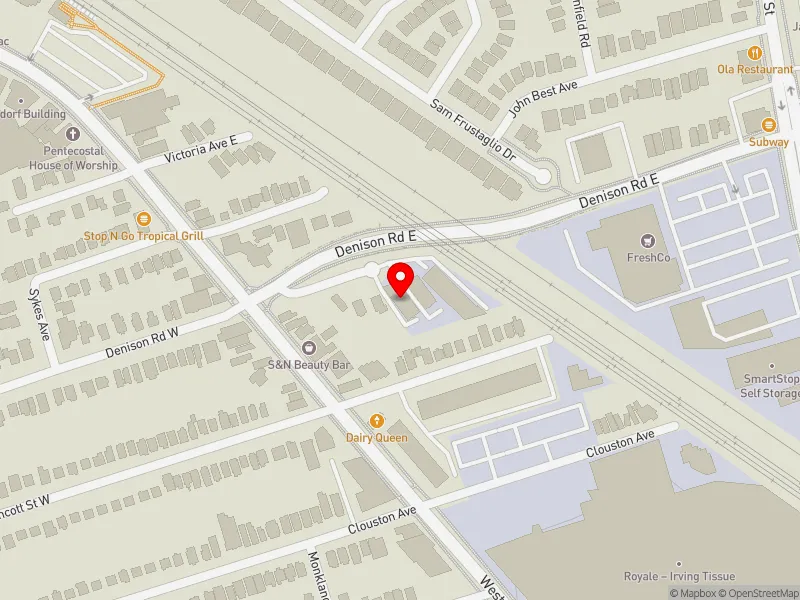 RentSafeTO apartment evaluation map view of 19 DENISON RD E in York South-Weston, Toronto