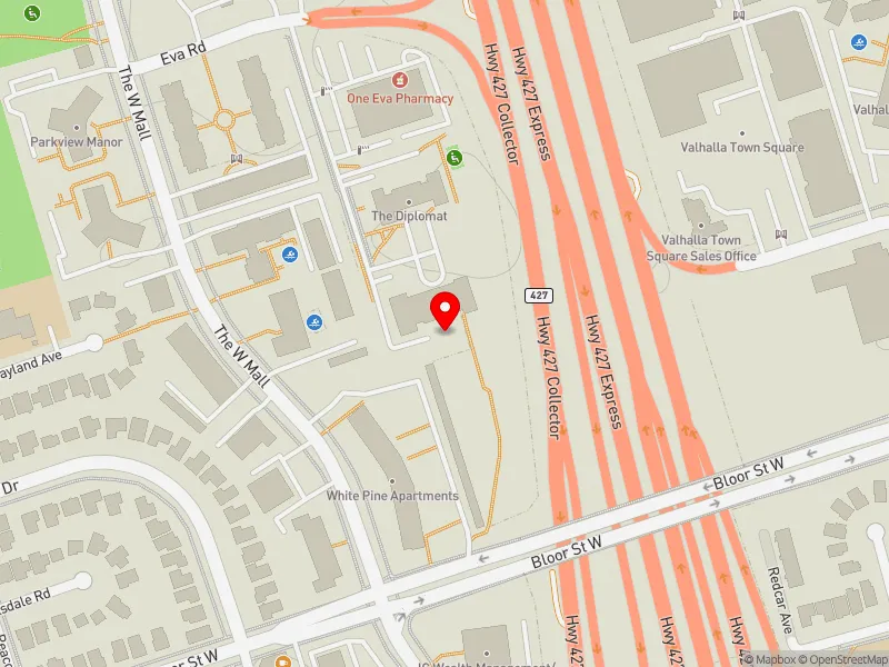 RentSafeTO apartment evaluation map view of 19 EVA RD in Etobicoke Centre, Toronto
