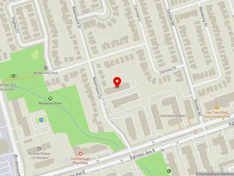 RentSafeTO apartment evaluation map view of 19 ROSEMOUNT DR in Scarborough Centre, Toronto