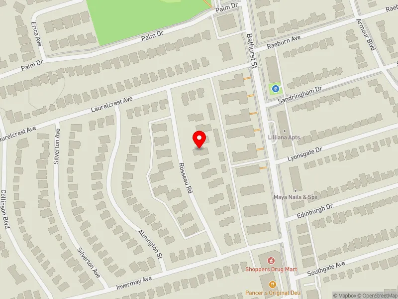 RentSafeTO apartment evaluation map view of 19 ROSSEAU RD in York Centre, Toronto