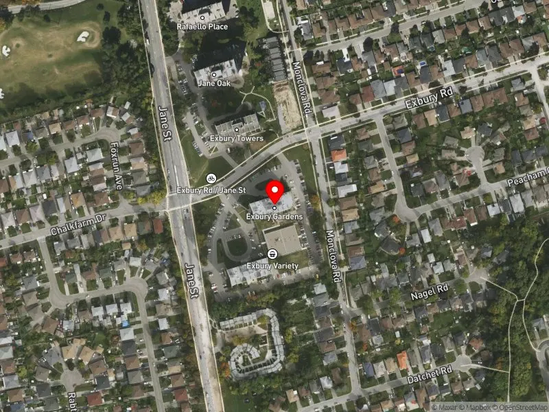 RentSafeTO apartment evaluation satellite view of 190 EXBURY RD in York Centre, Toronto