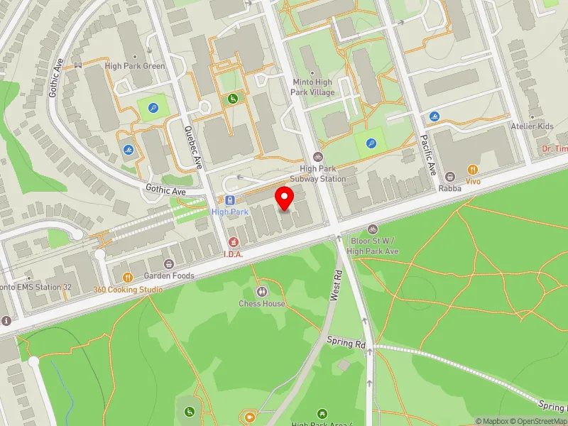 RentSafeTO apartment evaluation map view of 1914 BLOOR ST W in Parkdale-High Park, Toronto