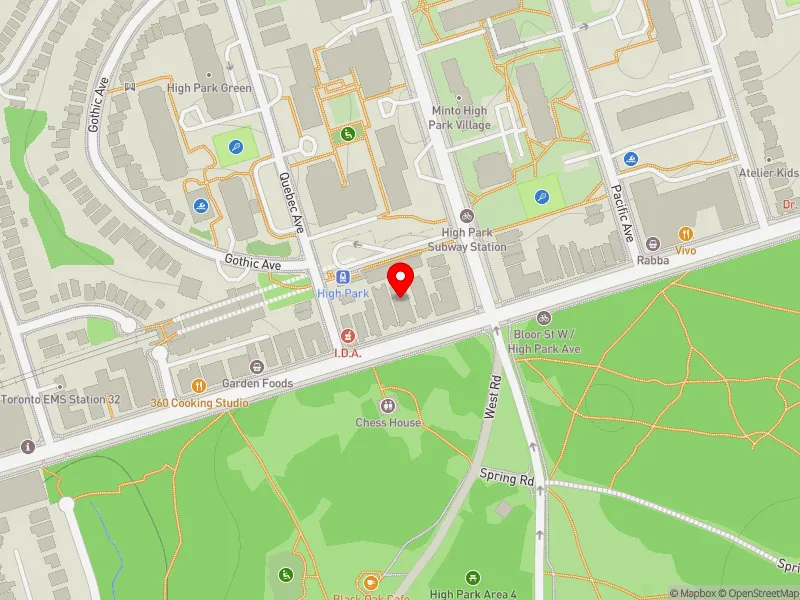 RentSafeTO apartment evaluation map view of 1920 BLOOR ST W in Parkdale-High Park, Toronto