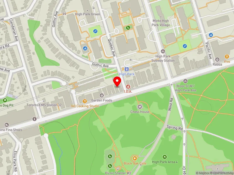 RentSafeTO apartment evaluation map view of 1942 BLOOR ST W in Parkdale-High Park, Toronto