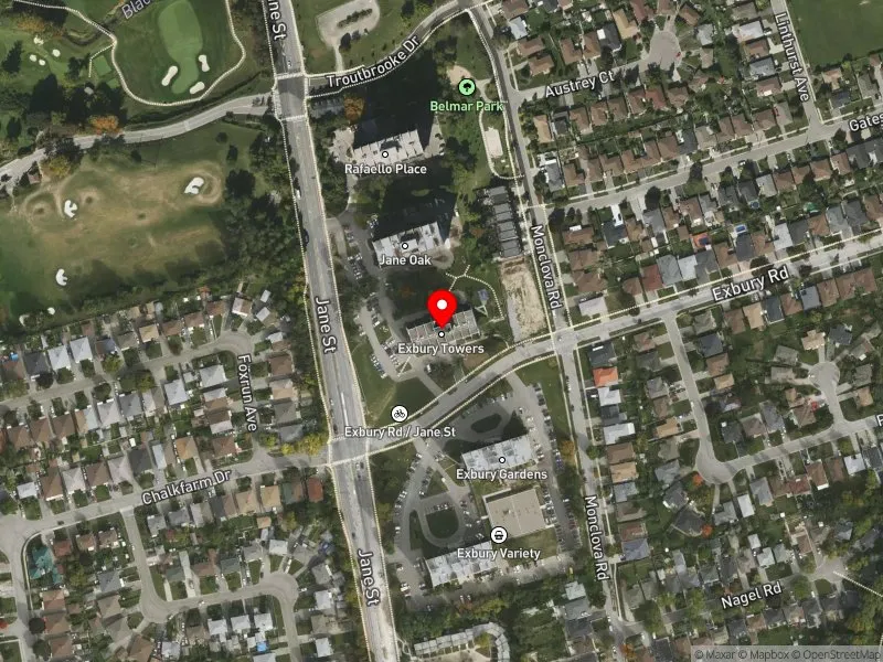 RentSafeTO apartment evaluation satellite view of 195 EXBURY RD in York Centre, Toronto