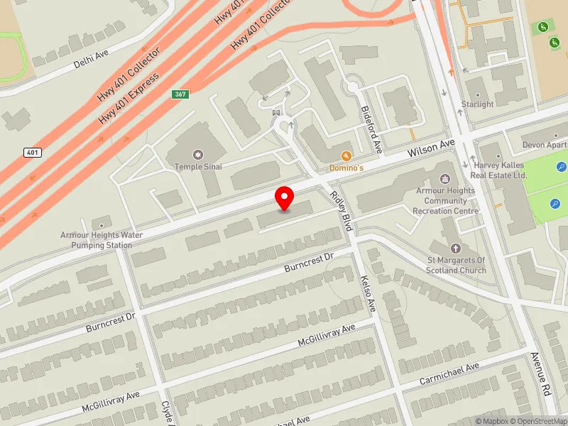 RentSafeTO apartment evaluation map view of 199 WILSON AVE in Eglinton-Lawrence, Toronto