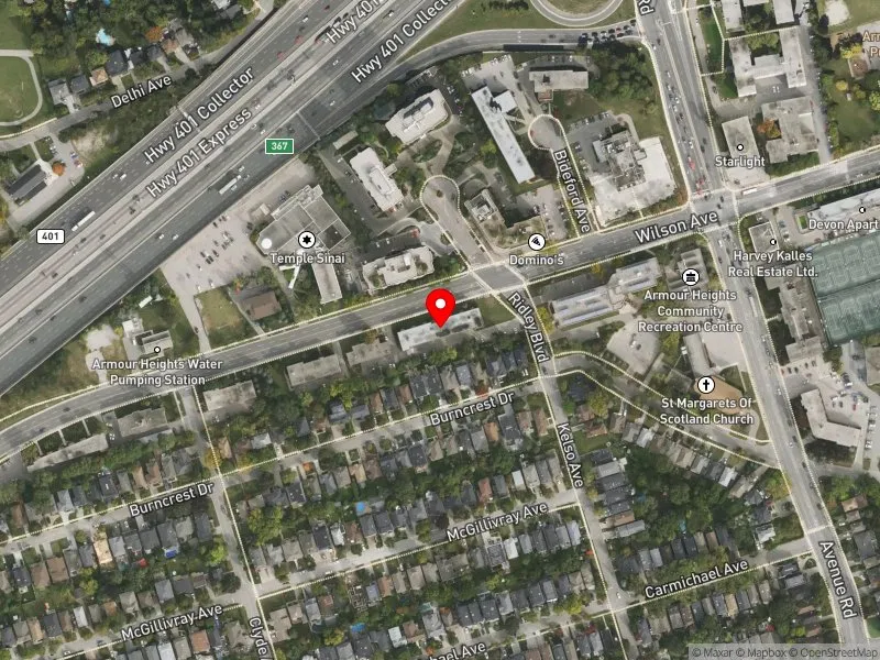 RentSafeTO apartment evaluation satellite view of 199 WILSON AVE in Eglinton-Lawrence, Toronto