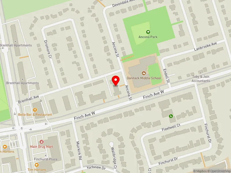 RentSafeTO apartment evaluation map view of 2 ANCONA ST in Willowdale, Toronto