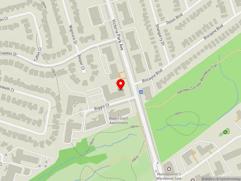 RentSafeTO apartment evaluation map view of 2 BIGGIN CRT in Don Valley East, Toronto