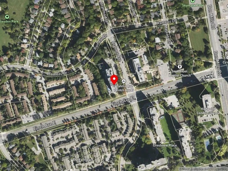 RentSafeTO apartment evaluation satellite view of 2 BRAHMS AVE in Don Valley North, Toronto