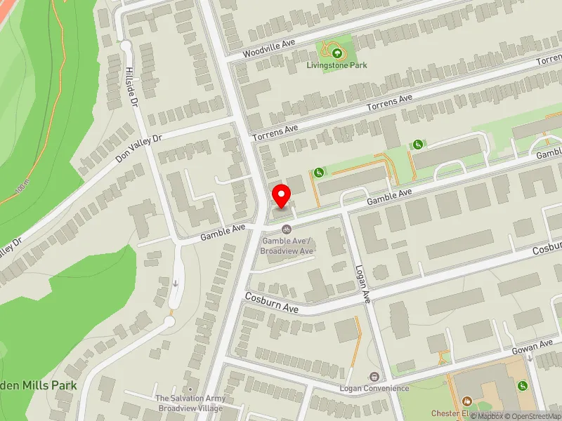 RentSafeTO apartment evaluation map view of 2 GAMBLE AVE in Toronto-Danforth, Toronto