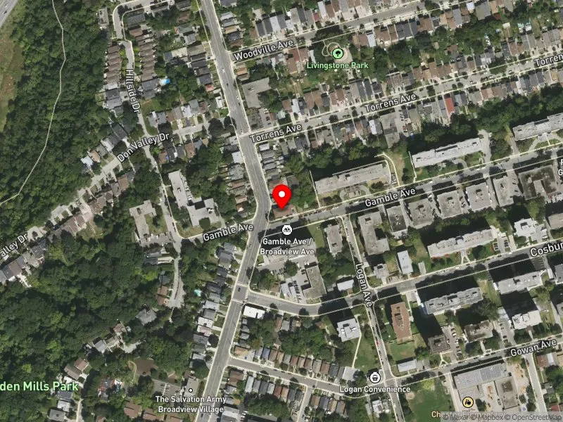 RentSafeTO apartment evaluation satellite view of 2 GAMBLE AVE in Toronto-Danforth, Toronto