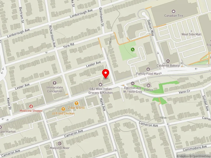 RentSafeTO apartment evaluation map view of 2 GLENHAVEN ST in York South-Weston, Toronto