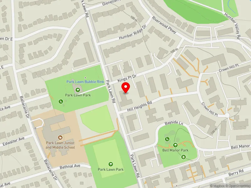RentSafeTO apartment evaluation map view of 2 HILL HEIGHTS RD in Etobicoke-Lakeshore, Toronto