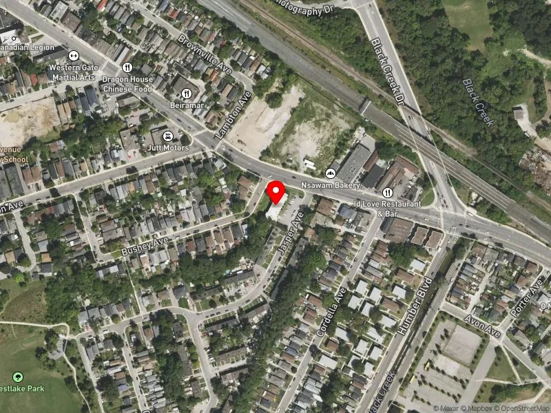 RentSafeTO apartment evaluation satellite view of 2 JASPER AVE in York South-Weston, Toronto
