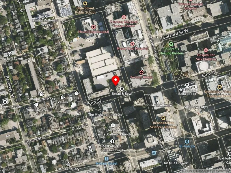 RentSafeTO apartment evaluation satellite view of 2 MURRAY ST in University-Rosedale, Toronto