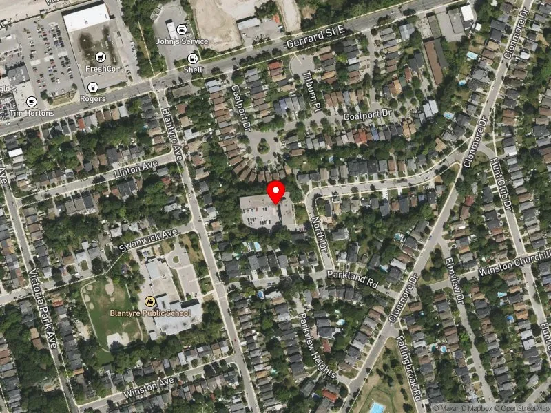 RentSafeTO apartment evaluation satellite view of 2 NORTH DR in Scarborough Southwest, Toronto