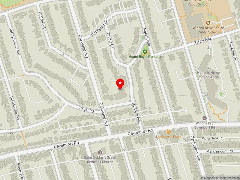 RentSafeTO apartment evaluation map view of 2 REGAL RD in Davenport, Toronto