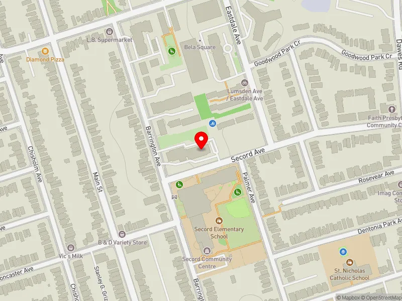 RentSafeTO apartment evaluation map view of 2 SECORD AVE in Beaches-East York, Toronto