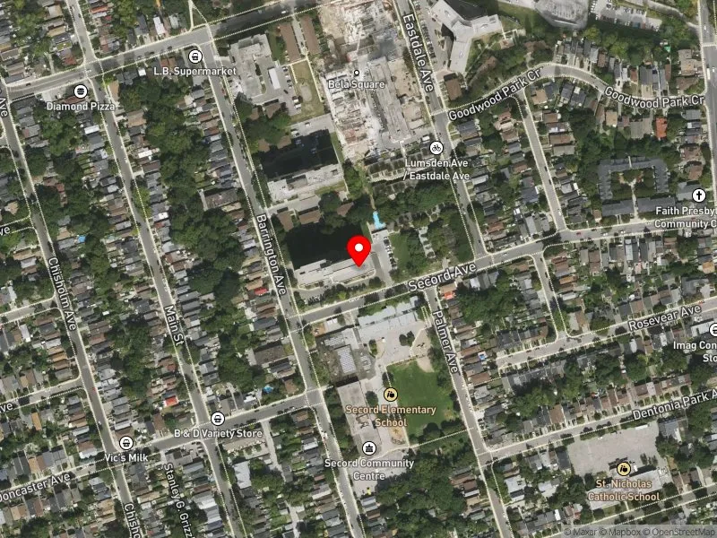 RentSafeTO apartment evaluation satellite view of 2 SECORD AVE in Beaches-East York, Toronto