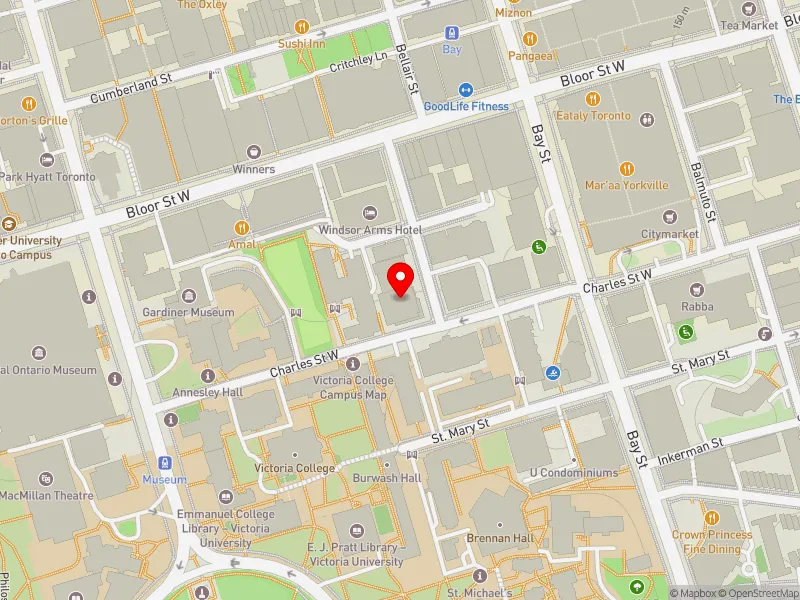 RentSafeTO apartment evaluation map view of 2 ST THOMAS ST in University-Rosedale, Toronto